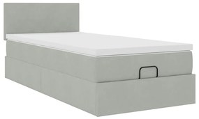 Estrutura cama otomana colchão 90x200 cm veludo cinzento claro