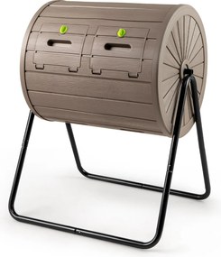 Compostor giratório para jardim com 142 L e câmara dupla, rotação eficiente de 360 graus, cor castanha