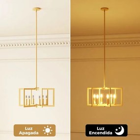 Candeeiro rústico de 6 luzes com design geométrico, altura ajustável e metal industrial cor cobre