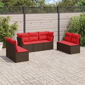vidaXL 7 pcs conjunto de sofás jardim c/ almofadões vime PE castanho