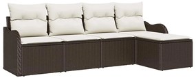 Conjunto de Sofá Jardim vidaXL de 5 Peças com Almofadas Rattan Marrom