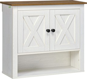 kleankin Armário Casa de Banho de Parede com 2 Portas e Prateleiras de Armazenamento 60x19,5x52,5 cm Branco e Madeira | Aosom Portugal