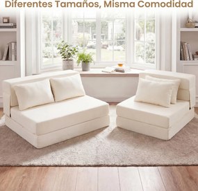 Sofá-cama futon dobrável 3 em 1 com 2 almofadas, em tecido de chenille , para sala, quarto ou escritório bege