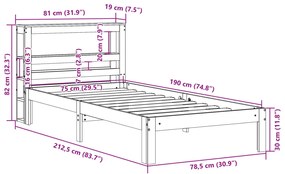 Cama sem colchão 75x190 cm madeira de pinho maciça castanho-mel