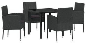 Conjunto de Jantar de Jardim com Almofadas Preto Rattan Poliéster