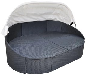 Espreguiçadeira de exterior com toldo vime PE preto