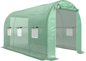 Estufa tipo Túnel 400x200x205 cm Estufa de Jardim com Porta Enrolável e 6 Janelas Cobertura de PE 140 g/m² Verde
