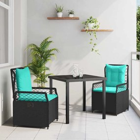 vidaXL Conjunto de Jantar para Jardim 3 pcs Preto vime PE