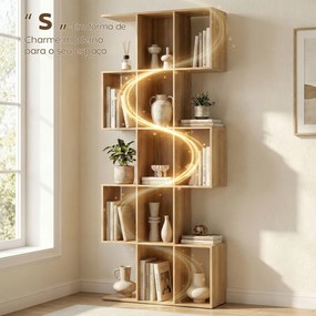 Estante de 5 Níveis Estante de Livros Estreita Estante em Forma de S 80x24x200 cm Carvalho