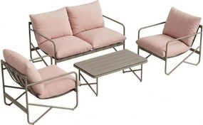 Outsunny Conjunto de Jardim para 4 Pessoas: Sofá, Poltronas, Mesa, Metal, Rosa | Aosom Portugal