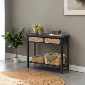 Mesa consola com prateleira aberta estilo boho 30 x 100 x 80 cm Preto cinza