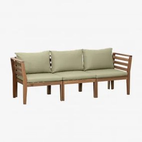 Sofá De Jardim Modular Filips De 3 Peças Com Braços Em Madeira De Acácia Verde Cáqui - Sklum