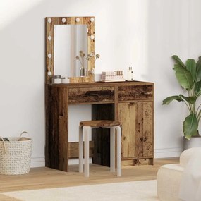 vidaXL Conjunto de Mesa de Maquiagem com LED em Acabamento de Madeira Velha