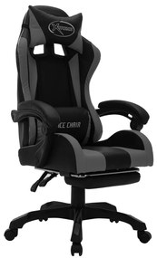 Cadeira estilo corrida luzes LED RGB couro artif. cinza/preto
