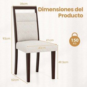 Conjunto de 2 cadeiras de jantar estofadas com assento acolchoado e encosto reclinável Pernas em madeira Bege + Castanho