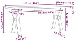 Mesa de centro estrutura em Y 110x40x45,5cm pinho/aço