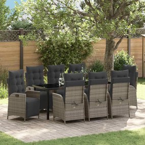 vidaXL Conjunto de Jantar para Jardim com 9 Peças em Rattan Cinza
