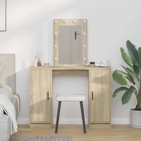 vidaXL Mesa de Maquiagem com Luzes LED em Carvalho Sonoma, 102x33x135 cm