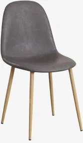 Pack De 4 Cadeiras De Jantar Glamm Madeira Natural & Couro Sintético Cinza Antracite & Pelé Sintética - Sklum