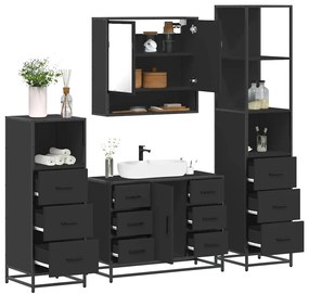 vidaXL 4 pcs conjunto móveis casa de banho derivados de madeira preto