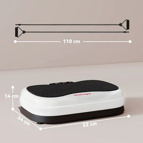 Plataforma Vibratória 50 Velocidades 3 Programas com Ecrã LED com Controlo Remoto Bandas Elásticas 52x34x14 cm Preto e Branco