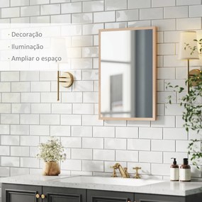 Espelho de Parede Decorativo 50x70 cm Espelho Retangular Espelho de Sala com 4 Ganchos Metálicos Estilo Moderno Madeira