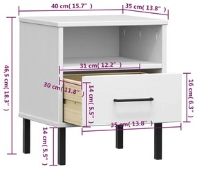 Mesa de Cabeceira Luchaco em Madeira de Pinho - Branco - Design Retro