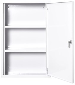 kleankin Armário Farmácia de Parede de Armário para Medicamentos de Metal com 3 Prateleiras de Armazenamento e Fechadura com 2 Chaves para Casa de Banho Cozinha 40x18x60cm Branco