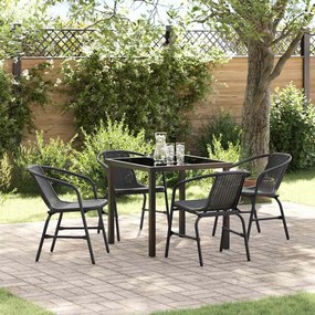 vidaXL Conjunto de Jantar de Jardim 5 Peças Preto Poli Rattan