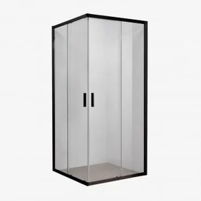 Mampara De Duche Quadrada Com Portas Deslizantes Soft Closing, Vidro Temperado 6 Mm E Alumínio Brent Preto Mate & Transparente & 90 X 90 X 195 Cm -