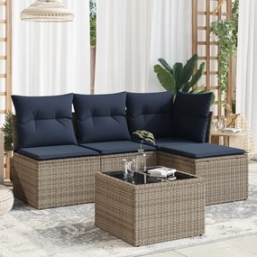 vidaXL 5 pcs conjunto sofás p/ jardim c/ almofadões vime PE cinzento