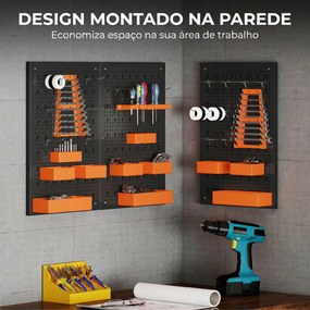 Organizador de Ferramentas de Parede de 33 Peças 120x60 cm com Ganchos Contentores e Prateleiras Preto e Laranja