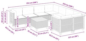 9 pcs conjunto sofás p/ jardim com almofadões vime PE cinzento