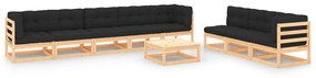 vidaXL 9 pcs conjunto lounge de jardim c/ almofadões pinho maciço