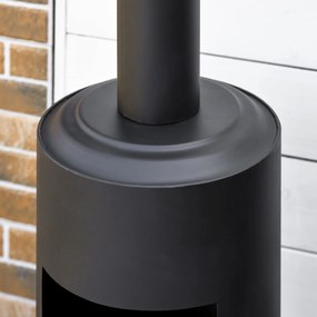 Outsunny Lareira de Jardim Braseiro Exterior de Metal com Atiçador e Chaminé para Fumaça para Varanda Campismo Ar Livre 30x30x105cm Preto