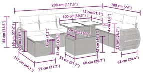 9 pcs conjunto sofás p/ jardim c/ almofadões vime PE castanho