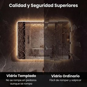 Espelho LED 70x50 cm para casa de banho com luz antiembaciamento e 3 cores reguláveis prateado