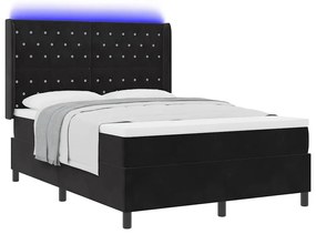 Cama Box Spring com Colchão e LED Preto 160x200 cm Veludo