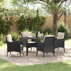 vidaXL Conjunto de Jantar de Jardim de 5 Peças com Almofadas Preto Vime PE