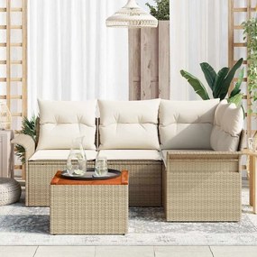 Conjunto de Sofá para Jardim com 5 Peças e Almofadas Beiges em Rattan