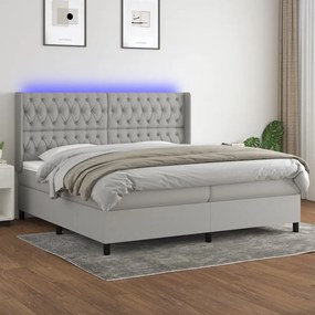 vidaXL Cama box spring c/ colchão e LED 200x200 cm tecido cinza-claro