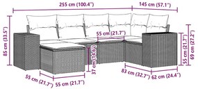 6 pcs conj. sofás jardim com almofadões vime PE cinzento-claro