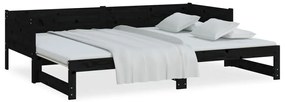 Estrutura sofá-cama de puxar pinho maciço preto 2x(90x190) cm