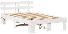 Estrado de Cama com Cabeceira Branco 140x190 cm em Madeira de Pinho
