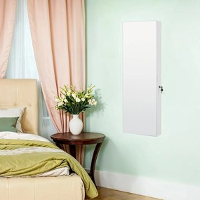 Armário para joias com espelho iluminação LED 9,8 x 37,6 x 108,1 cm, com fechadura, organizador de joias Branco