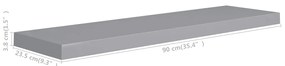 Prateleiras parede suspensas 2 pcs 90x23,5x3,8cm MDF cinzento