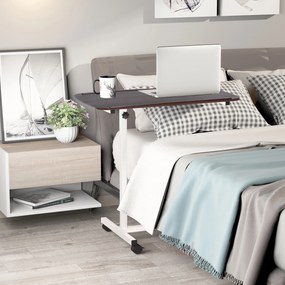 Mesa Auxiliar com Rodas para Sofá e Cama Altura Ajustável e Estrutura de Aço 77x40x76-100 cm Nogueira Escura