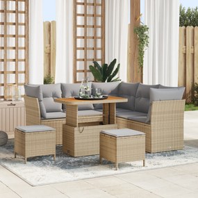 Conjunto de Sofás de Jardim de 8 Peças com Almofadas Bege Rattan Polié
