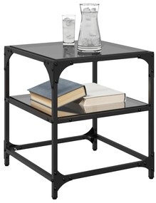 Mesas de centro c/ topo em vidro preto 2 pcs 40x40x45 cm aço