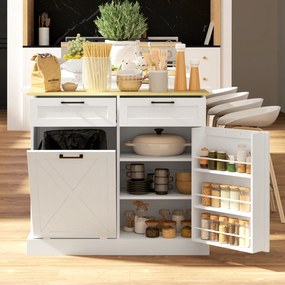 Armario de Cozinha, 100 x 36 x 90 cm, Compartimento para Caixote do Lixo de 38 L, Branco
